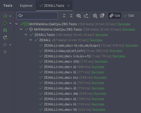 View of the ZEXALL test suite executed in Jetbrains' Rider